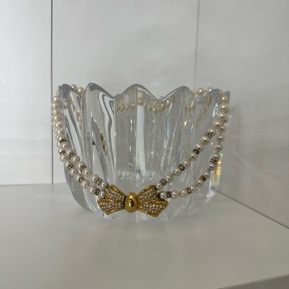 Vintage Christian Dior pearl and gold bow with Swarovski crystals necklace - Picture 7 of 14
